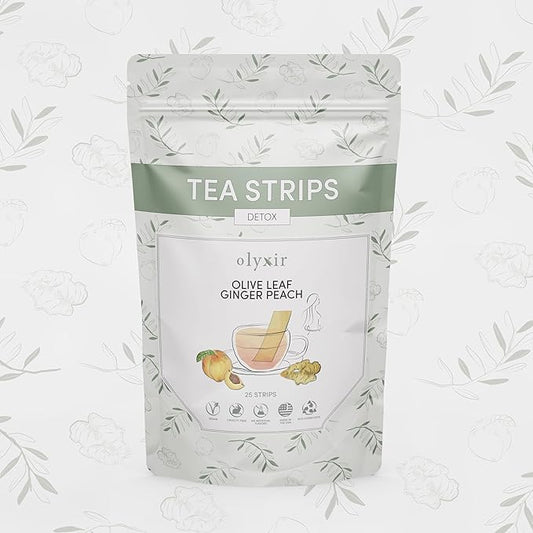Olyxir Detox Tea Strips - Natural Olive Leaf, Ginger, & Peach Flavors - Instant, Energizing, Organic, Paleo, Vegan, Non-GMO | 25 Ct