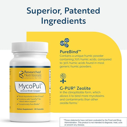 Researched Nutritionals Activated Charcoal Pills for GI Detox Support - MycoPul - Humic & Fulvic Acid for to Support Mold Detox - Helps Bind Mycotoxins in The GI Tract (30 Capsules)