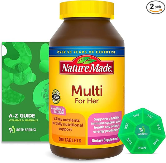 Multi for Her Women's Multivitamin Tablets, 300 Count (2Pack) for Daily Nutritional Support with Better Ligth&Spring Guide