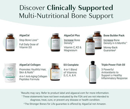 ALGAECAL Collagen: 4 Clinically-Supported Collagen Peptides VERISOL®, FORTIGEL®, UC-II®, FORTIBONE®, Anti-Aging Hydrolyzed Collagen Powder, 3 Packs, Made in USA