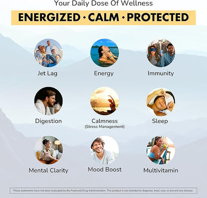 Travel Vitamin Supplement for Flight and Daily, Jet Lag, Energy, Immune, Digestion Support, Promote Calmness with Ashwagandha, Rhodiola, Chia & D3 for Better Sleep & Mood | Vegan, 60 Count