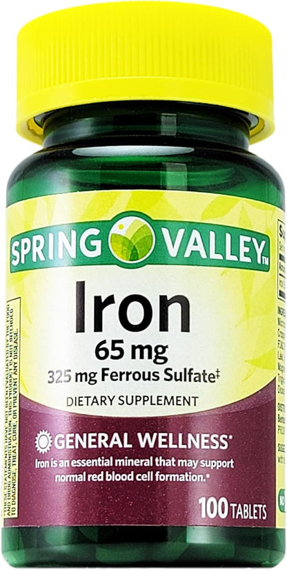 Spring Valley Iron 65 mg 325 mg Ferrous Sulfate 100 Tablets