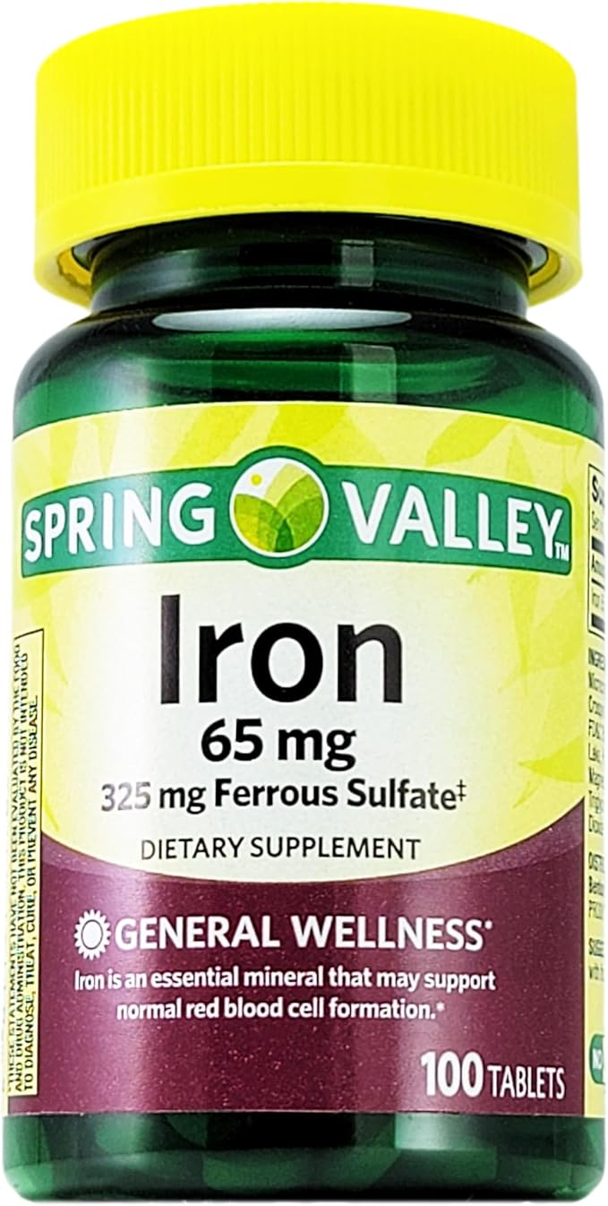 Spring Valley Iron 65 mg 325 mg Ferrous Sulfate 100 Tablets