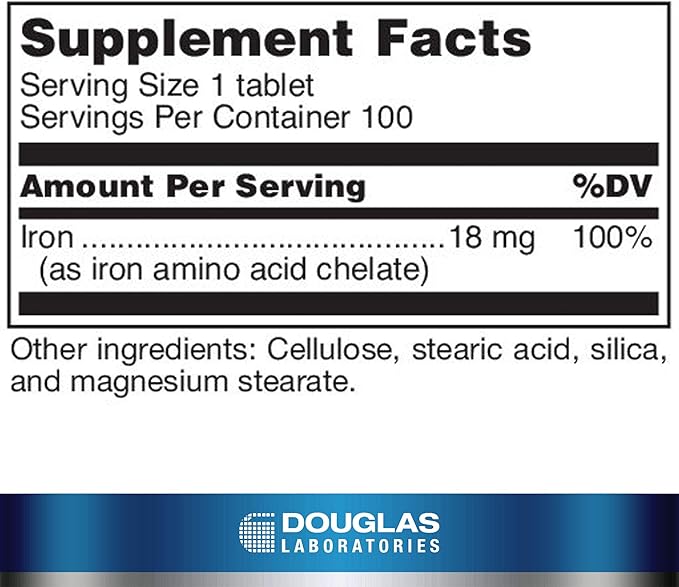 Douglas Laboratories Amino-Iron | Highly Absorbable Iron/Amino Acid Supplement | 100 Tablets