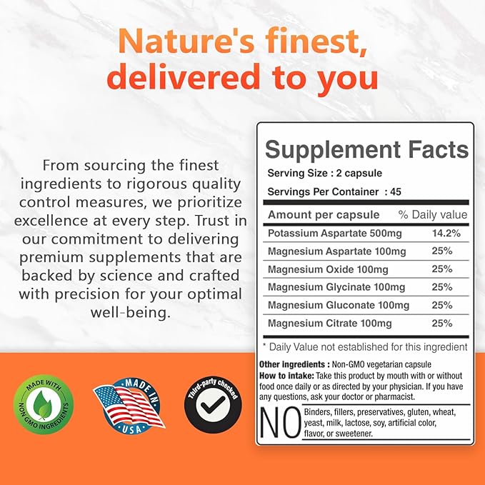 Potassium Magnesium Complex 1000 mg, High Absorption Magnesium & Potassium Supplement for Leg & Muscle Recovery, 5 Form Magnesium for Sleep & Vascular Support