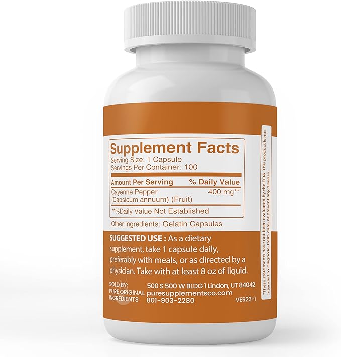Pure Original Ingredients Cayenne Pepper, (100 Capsules) Always Pure, No Additives Or Fillers, Lab Verified