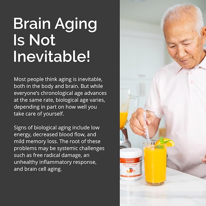 Dr Amen BrainMD Bright Minds Memory Multi, Orange Mango Flavor - 5.4 oz Powder - Multivitamin & Memory Support - Gluten Free, Sugar Free - 30 Servings
