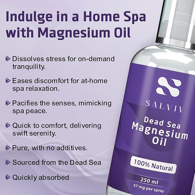 Natural Dead Sea Magnesium Oil Spray 8.45 fl oz - Pure Mineral Supplement from Jordan to Moderate Processes, Reduce Discomfort, and Promote Wellness