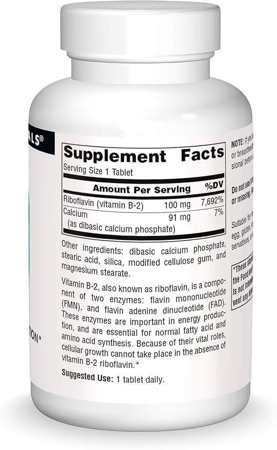 Source Naturals Vitamin B-2 Riboflavin 100 mg Supports Energy Production - 250 Tablets