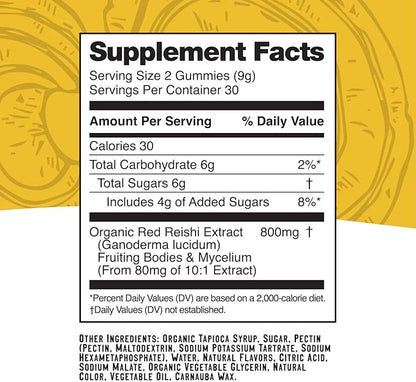 Troomy Reishi Calm Gummies Natural Pineapple Peach Flavor, Gelatin-Free, Gluten-Free, and Vegetarian - 60 Count