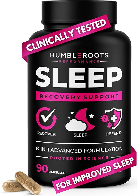 8-in-1 All-Natural Sleep Aid Supplement for Recovery, Immunity, & Sleep Support | Organic Reishi & Valerian Root | Ashwagandha Root & VitaCherry Sport | Apigenin & L-Theanine | Melatonin & Vitamin D3