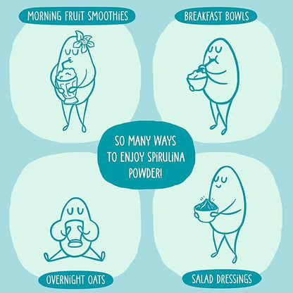 KOS USDA Organic Spirulina Powder, Natural Taste - 100% Pure, Non-Irradiated Vegan Green Blue Spirulina Superfood Powder, Plant Based - Rich in Protein, Vitamins, Antioxidants & Fiber, 60 Servings Bag