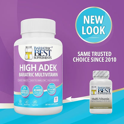 High A D E K Bariatric Multivitamin for Post DS/SADI Surgery, 25 Essential Nutrients for Post-Weight Loss Surgery, 60 Tablets, Meets ASMBS Guidelines for Bariatric Bypass