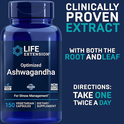 Life Extension Optimized Ashwagandha, 150 Veg Caps - Non-GMO, Gluten Free, Vegetarian Capsules