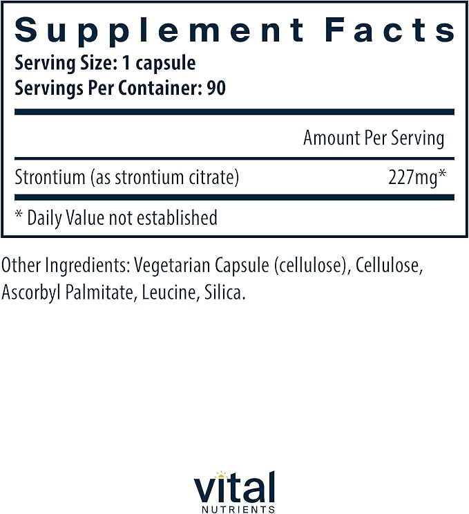 Vital Nutrients Strontium Citrate | Vegan Bone Strength Supplements | 227mg Strontium Citrate for Bone Health and Healthy Teeth | Gluten, Dairy, Soy Free | Non-GMO | 90 Capsules