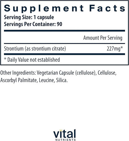 Vital Nutrients Strontium Citrate | Vegan Bone Strength Supplements | 227mg Strontium Citrate for Bone Health and Healthy Teeth | Gluten, Dairy, Soy Free | Non-GMO | 90 Capsules