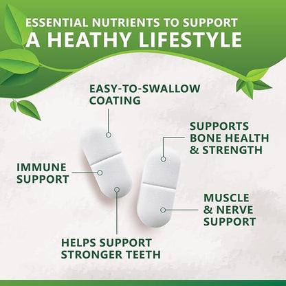 Calcium Supplement with Vitamin D - 1200 mg Calcium Carbonate with 1600 IU of D3 Vitamins - Supports Bone Strength, Teeth & Immune System - Natural & Easily Absorbable for Women & Men - 60 Tablets