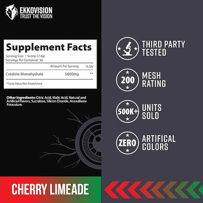 Creatine Monohydrate Powder, Micronized, Cherry Limeade, Pre Workout & Post Workout Supplement for Men & Women, Energy Support, Easy to Mix in Shakes, Smoothies & Beverages, 50 Servings