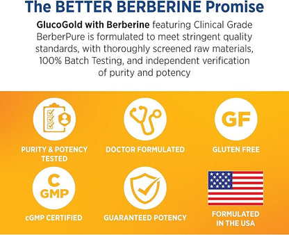 DOCTORS' PREFERRED GlucoGold with Berberine, Concentrated Cinnamon, Chromium, Banaba Leaf Extract (90 Tablets)