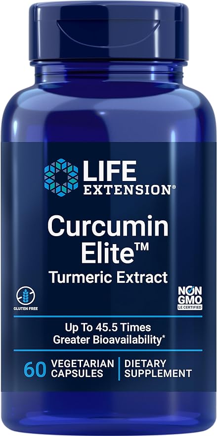 Life Extension Curcumin Elite Turmeric Extract, promotes a healthy inflammatory response, immune & heart health, two-month supply, gluten-free, vegetarian, non-GMO, 60 vegetarian capsules