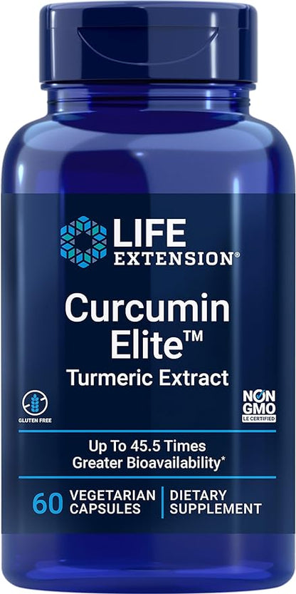Life Extension Curcumin Elite Turmeric Extract, promotes a healthy inflammatory response, immune & heart health, two-month supply, gluten-free, vegetarian, non-GMO, 60 vegetarian capsules