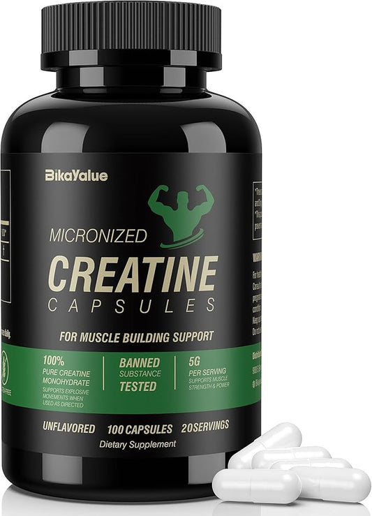Micronized Creatine Monohydrate Capsules, Creatine Capsules Supplement for Muscle, Strength, Performance, Energy, Recovery, Gluten Free Creatine for Women and Men, 100Capsules (20 Servings)