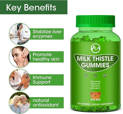 Milk Thistle Gummies, Liver Cleanse Gummy, Organic Liver Detox Supplements for Men & Women - 60 Gummies (Pack of 2)