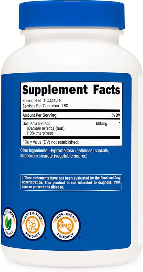 Nutricost Gotu Kola 500 MG, 180 Capsules - Vegetarian Capsules, Gluten Free, Non-GMO