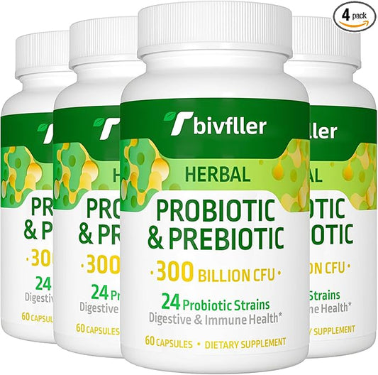 Probiotics for Women Men- 300 Billion CFU, 24 Strains Probiotic+15 Organic Herbs Prebiotics Blend, Pre and Probiotics, for Digestive Health, Immune & Gut, Diarrhea, Bloating, Vegan, 8 Month Supply