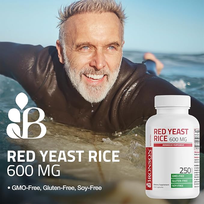Bronson Red Yeast Rice 600 MG Monascus Purpureus Herbal Health, Non-GMO, 250 Capsules