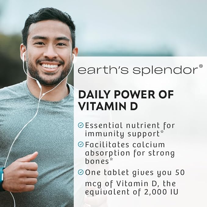 Earth's Splendor Vitamin D 2,000 IU - Support Immune System Health, Support Strong Bones - 75 Count