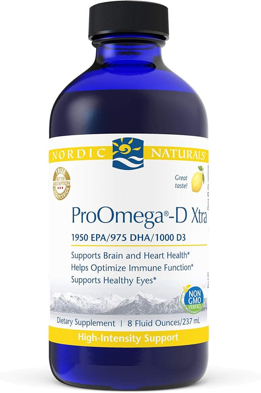 Nordic Naturals ProOmega-D Xtra Liquid, Lemon Flavor - 8 oz - 3400 mg Omega-3 + 1000 IU D3 - High-Potency Fish Oil - EPA & DHA - Brain, Eye, Heart, & Immune Health - Non-GMO - 48 Servings