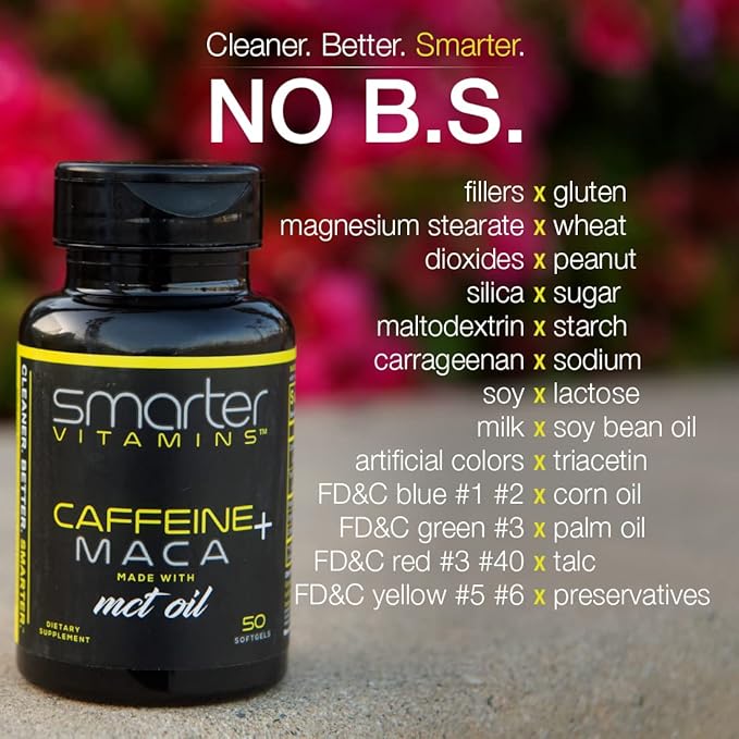 Smarter Energy Pills, 200mg Caffeine & Coconut MCT Oil with Maca Root, 50 Liquid Softgels