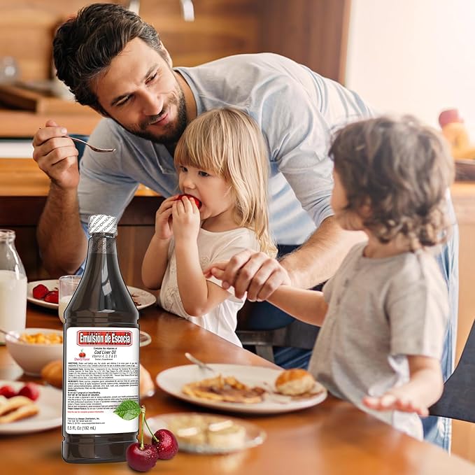 Cod Liver Oil Liquid, Cherry, Fish Oil Liquid with Vitamins A, D, E & B1 for Kids & Adults, Immune & Bone Health, Omega-3, 2 Pack (6.5 fl oz Each)