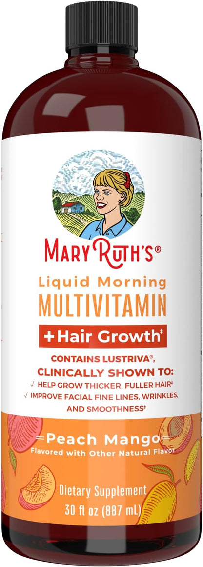MaryRuth's Liquid Multivitamin + Hair Growth | Clinically Tested for Thicker Hair & Facial Wrinkles in Women | Biotin 10000mcg | Lustriva Hair Growth Supplements | Skin Care | Ages 18+ | 30 Fl Oz
