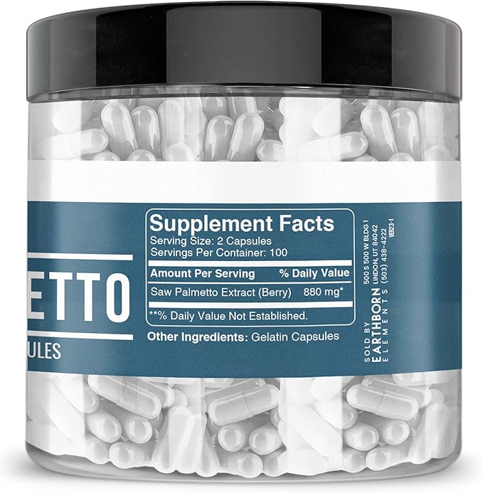 Earthborn Elements Saw Palmetto 200 Capsules, Pure & Undiluted, No Additives