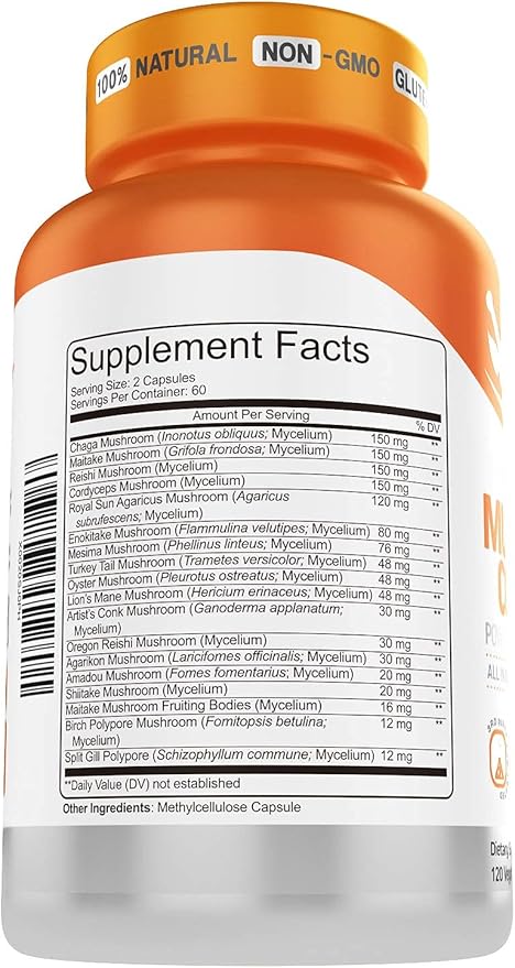 Herbtonics All-in-One Mushroom Supplement for Immune System Support | Nootropic Brain Support Supplement with Lion's Mane, Cordyceps, Reishi | Powerful Mushroom Complex | 120 Vegan Capsules