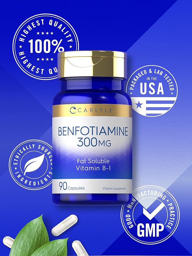 Carlyle Benfotiamine 300mg | 90 Capsules | Fat Soluble Vitamin B-1 | Non-GMO, Gluten Free Supplement
