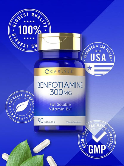 Carlyle Benfotiamine 300mg | 90 Capsules | Fat Soluble Vitamin B-1 | Non-GMO, Gluten Free Supplement