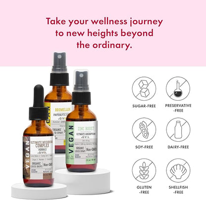 Digestive Harmony Bundle Liquid Vitamin Trio Mushroom Complex Lions Mane, Reishi, Maitake & Chaga, Zinc Picolinate & Bromelain | Non-GMO | Gluten Free | Sugar Free | 2 Fl Oz | 240 Days Supply