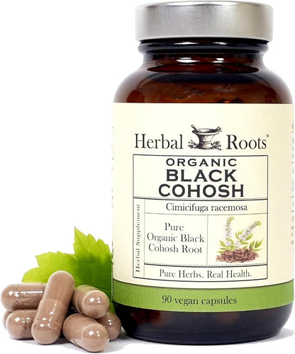 Herbal Roots Organic Black Cohosh Root | Extra Strength | Menopause and Menstrual Support for Women | 90 Capsules, Vegan