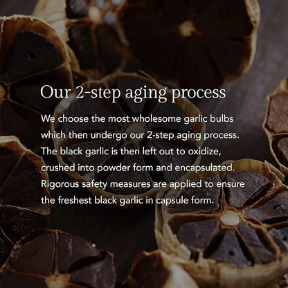 Aged Black Garlic Capsules - Garlic Pills - Less Odor - 60 Capsules - Allium Sativum Supplement - More Effective Than Allicin