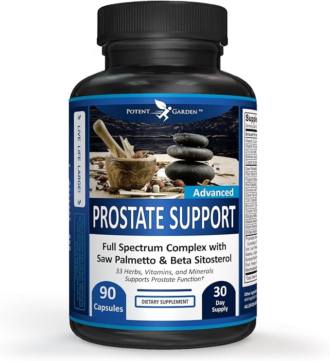 Potent Garden Prostate Support 33 Herbs Including Beta Sitosterol, Pygeum and Saw Palmetto for Men Prostate Health Supplements for Men, 90 Caps