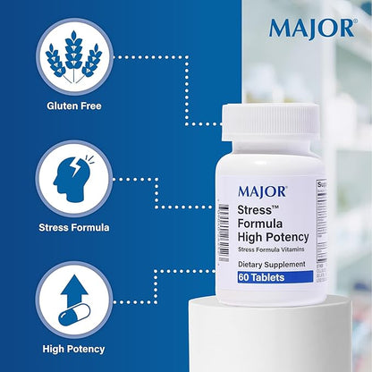 Major Stress Formula - High Potency Stress Formula Vitamins - Dietary Supplement - 60 Tablets (1 Pack)