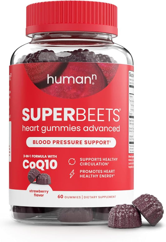 HumanN SuperBeets Heart Gummies Advanced - CoQ10 100 mg Plus Beet Root Powder & Grape Seed Extract, SuperBeets Gummy 60 Count