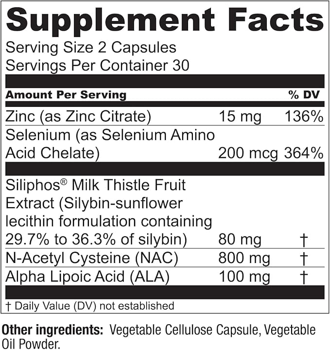 LiverWell Liver Cleanse, Rejuvenation, Metabolic Support - Liver Supplement for Liver Health w/Highly Bioavailable Milk Thistle Extract, N-Acetyl Cysteine, Alpha Lipoic Acid, Zinc, Selenium - 60 Caps