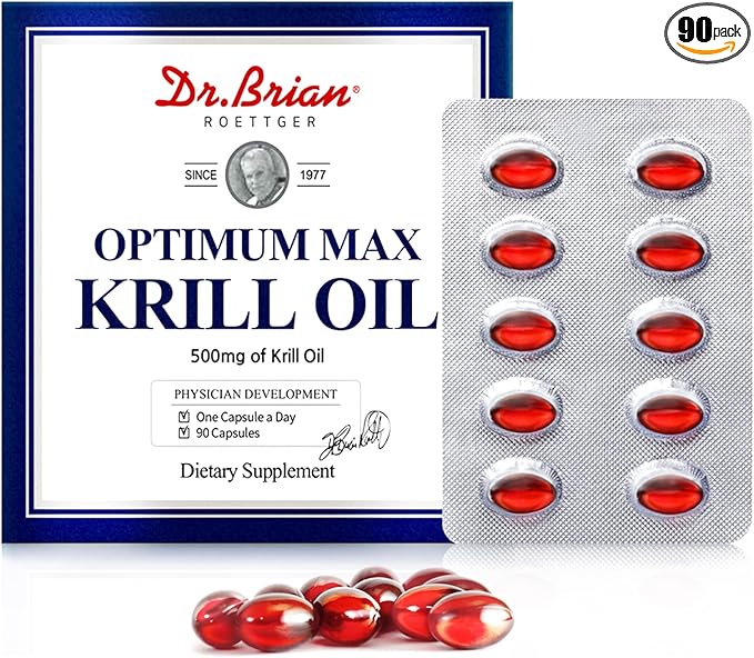 Dr.Brian Antarctic Krill Oil 500mg Omega 3 Fatty Acid Supplement, DHA & EPA & Astaxanthin Krill Oil Omega 3 Support Heart Health, Non-GMO, 90 Softgels