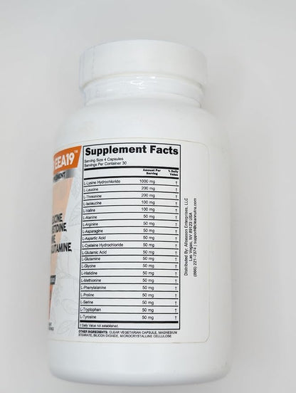 Clean Nutraceuticals Amino Acids Supplement L-Lysine, L-Threonine, L-Leucine, Isoleucine, Valine, L-Histidine, L-Tryptophan, L-Methionine, L-Arginine, L-Cysteine, L-Glutamine, L-Serine, Aspartic Acid