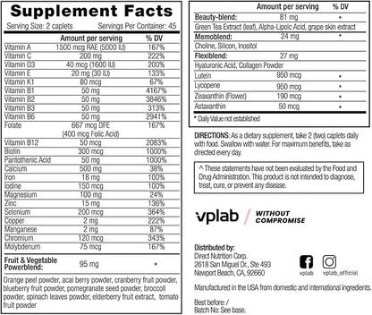 VPLab Ultra Women's Multivitamin Formula - Supplement for Hair, Skin & Nails with Biotin, Iron, Vitamin B, D, C & Zinc, Folate - Essential Daily Vitamins for Women's Health & Wellness, 90 Caplets