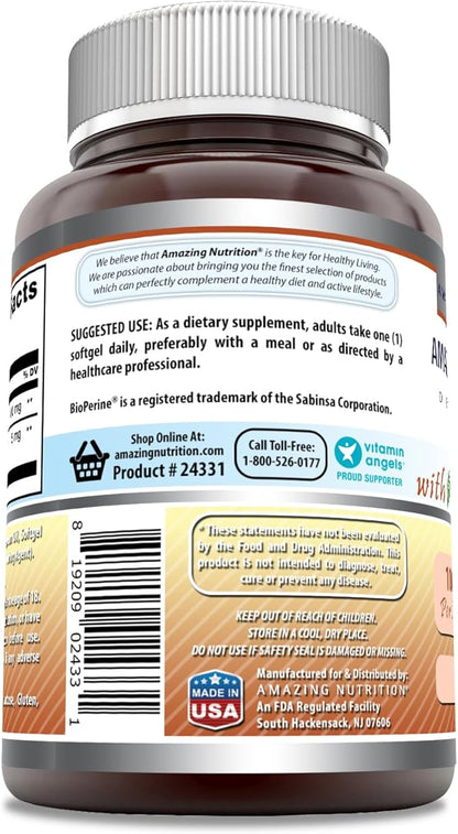 Amazing Formulas CoQ10 with Bioperine Supplement | 60 Softgels | 100 Mg Per Serving | Non-GMO| Gluten Free | Made in USA